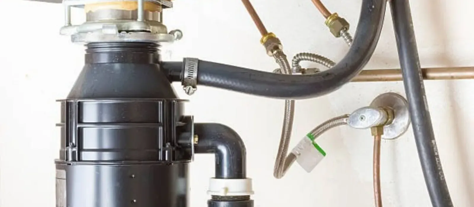 Garbage disposal mounted under a kitchen sink